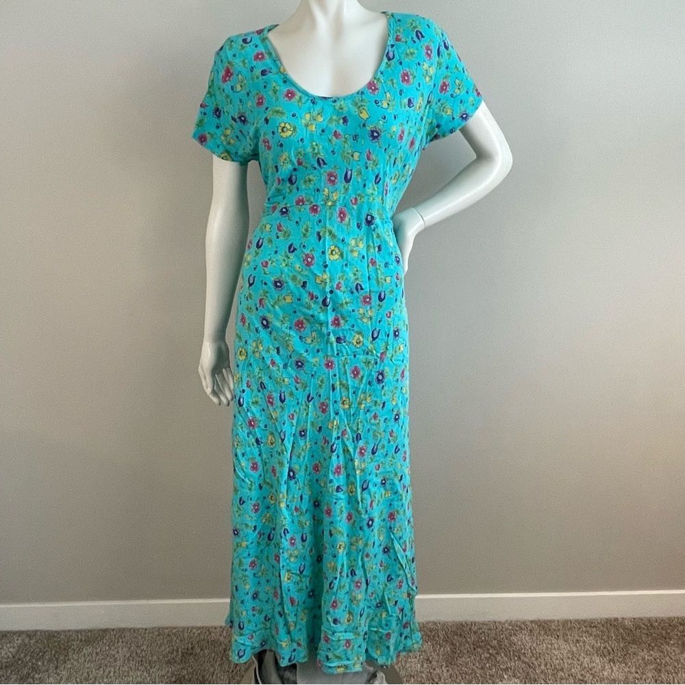 HANNA ANDERSSON Vintage 90s Teal Floral Print Maxi Dress